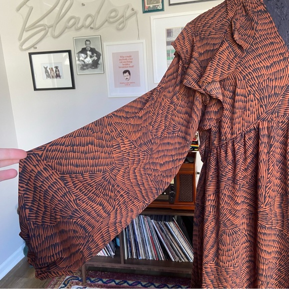 A New Day Long Sleeve Fall Tiered Ruffle Tiger Print Midi Dress Women’a Large - Picture 5 of 5